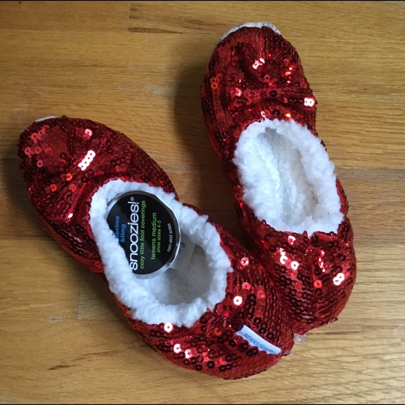snoozies red sequin slippers